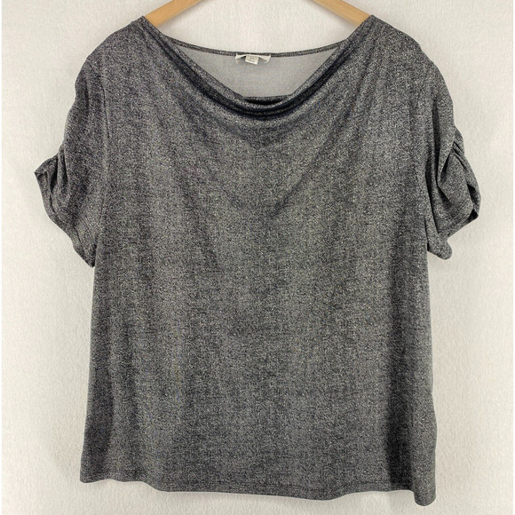 TAHARI Blouse 2X Arthur S. Levine Striped Draped Cowl Neck Ruched Sleeve Gray - Picture 1 of 9